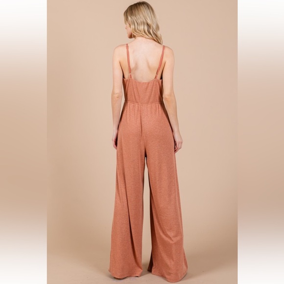 Solid Wide Leg Ribbed Knit Jumpsuit - Picture 5 of 5